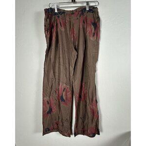 Nicole Womens Brown Floral Print Wide-Leg Pull-On Pants Medium Silk Blend Summer